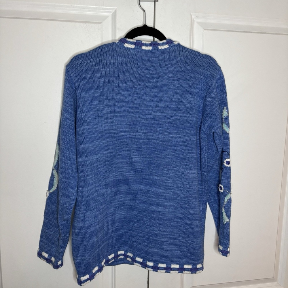 Vintage Storybook Knits Cardigan Womens S Blue Angels Cherubs Granny Sweater 90s - Picture 5 of 8